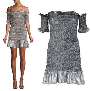 Revolve Petersyn Velvet Smocked Benson Dress in Grey Steel XS